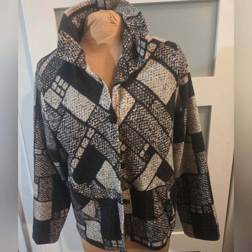 Trisha Tyler Black Cream Patterned Jacket Cardigan Sweater S M